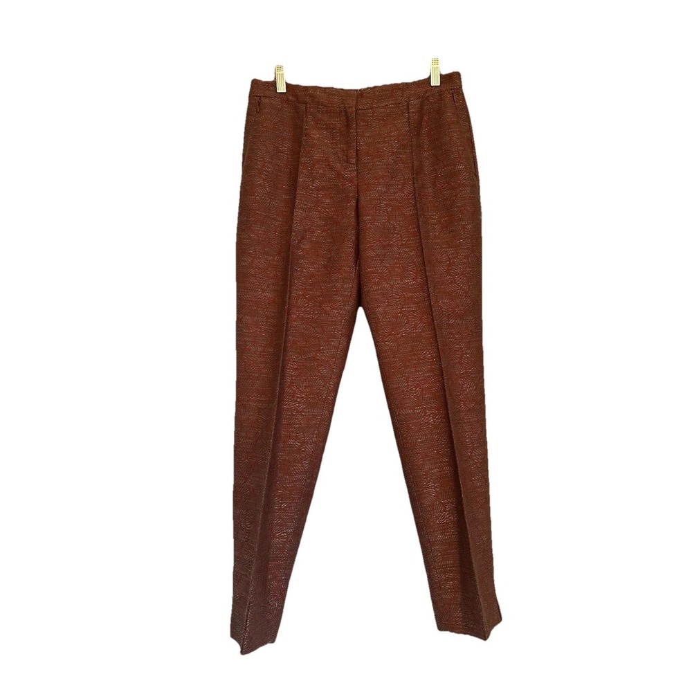 Worth New York Magenta Leaf Jacquard Brielle Pants Brown Women's Sz 4 Career USA